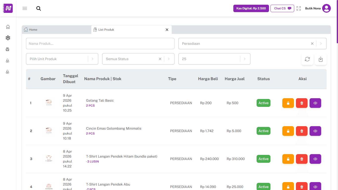 Tambah & List Produk