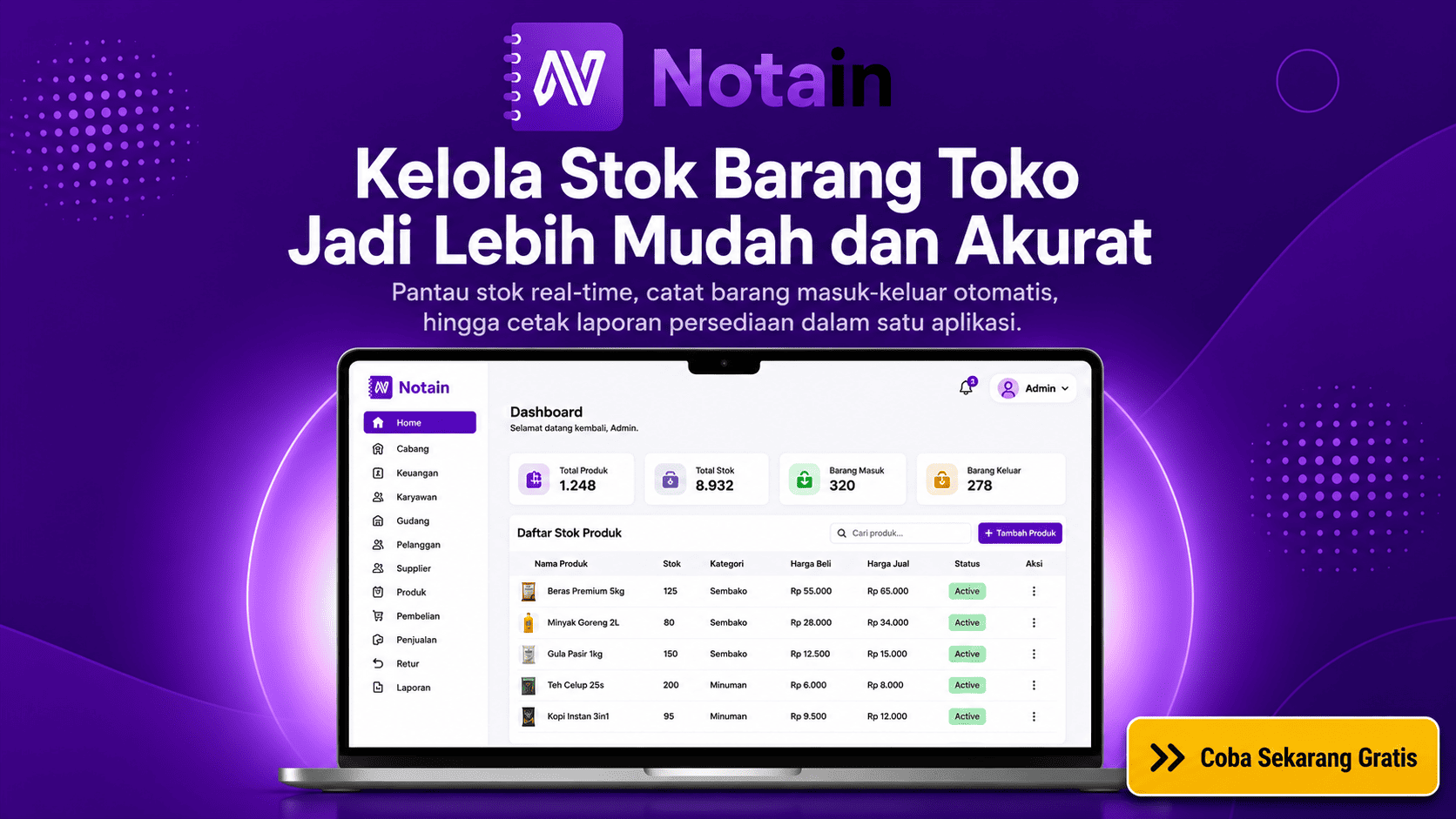 aplikasi kelola stok barang toko Notain