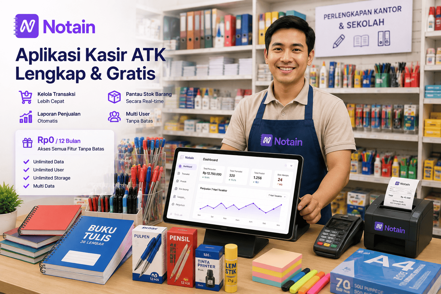 pemilik toko menggunakan aplikasi kasir ATK