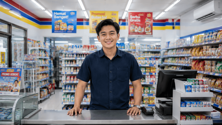 karyawan toko sedang Sistem Inventory Barang untuk Pengelolaan Stok
